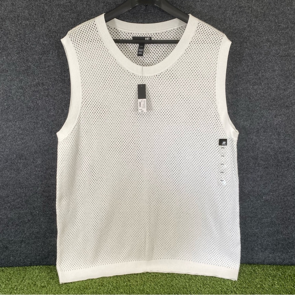 JF. Ferrar Crochet Style Mesh Sleeveless Shirt Men's Size XXL Pull-Over White